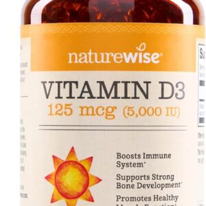 NatureWise Vitamin D3 5000iu (125 mcg) 1 Year Supply for Immune Support, Healthy Muscle Function, and Bone Health - Non-GMO, Gluten Free in Organic , (Mini Softgel), 360 Count