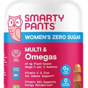SmartyPants Zero Sugar Women’s Multivitamin Gummies: Biotin, Methylfolate, Omega 3 (ALA), Vitamin D3, C, Vitamin B12, B6, A, K, Zinc, Inositol, 90 Count (30 Day Supply)