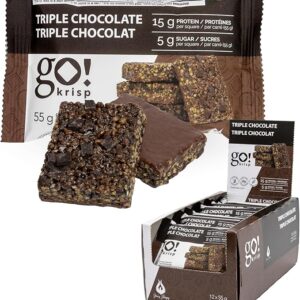 GoKrisp, Energy Square by Jimmy Sevigny, 15 gr Protein, Triple Chocolate, Low Sugar, High Protein Snacks,(12-Pack)